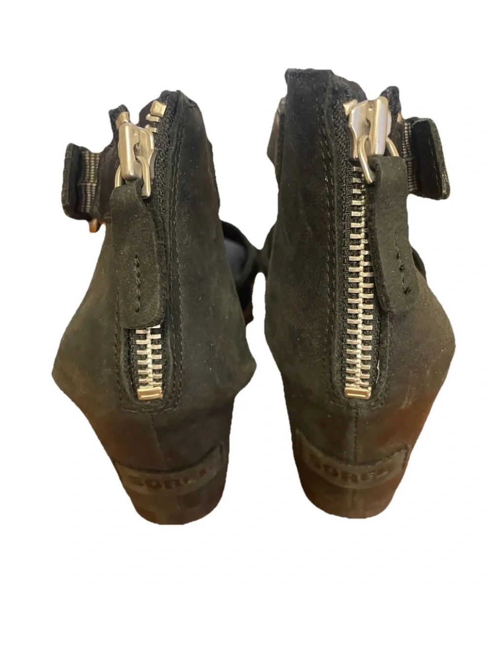Sorel Joanie 2 Black Women's Ankle-Strap Wedge Sandals Criss Cross Leather
